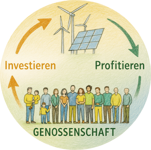 Das Prinzip der Genossenschaft: Wir investieren, profitieren und entscheiden gemeinsam.